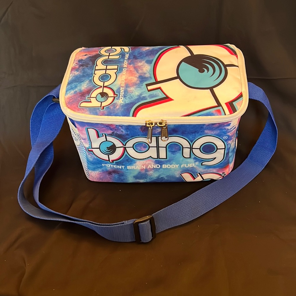 Bang Energy Drink Blue & Pink Cloudburst Collapsible Insulated Lunch Bag